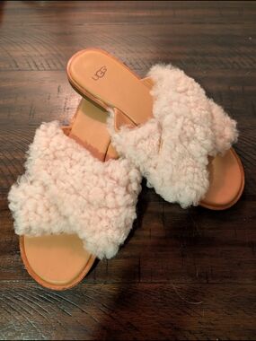 UGG Women's Pink Shearling Slide Sandals